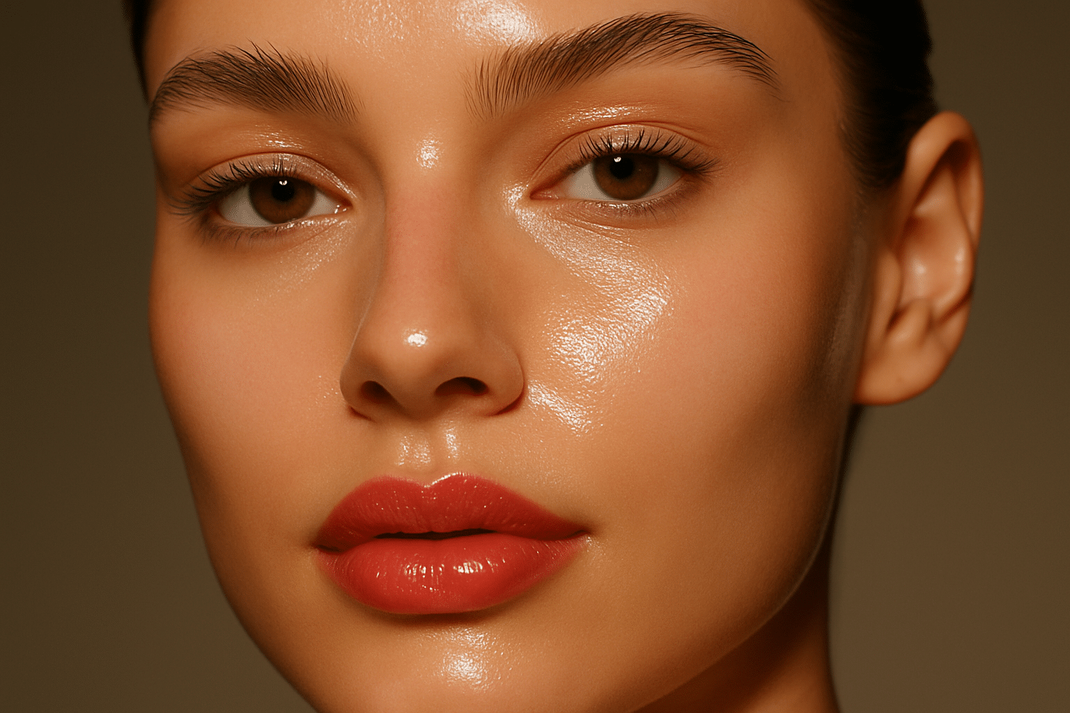 Beauty-Nahaufnahme eines Gesichts mit dem Hautbild Glass Skin.